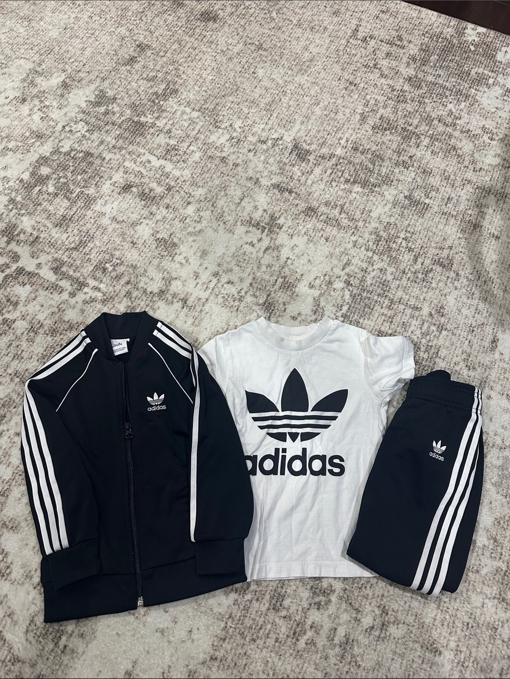 adidas Black & White Kids 3-Piece Tracksuit Set - Jacket, Tee & Joggers - 3T